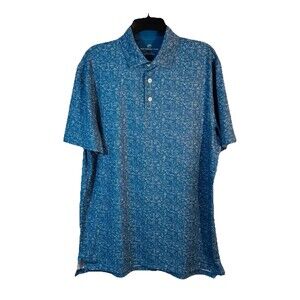 Southern Tide Men's Size L Polo Shirt Blue Football Tailgate Overall Print